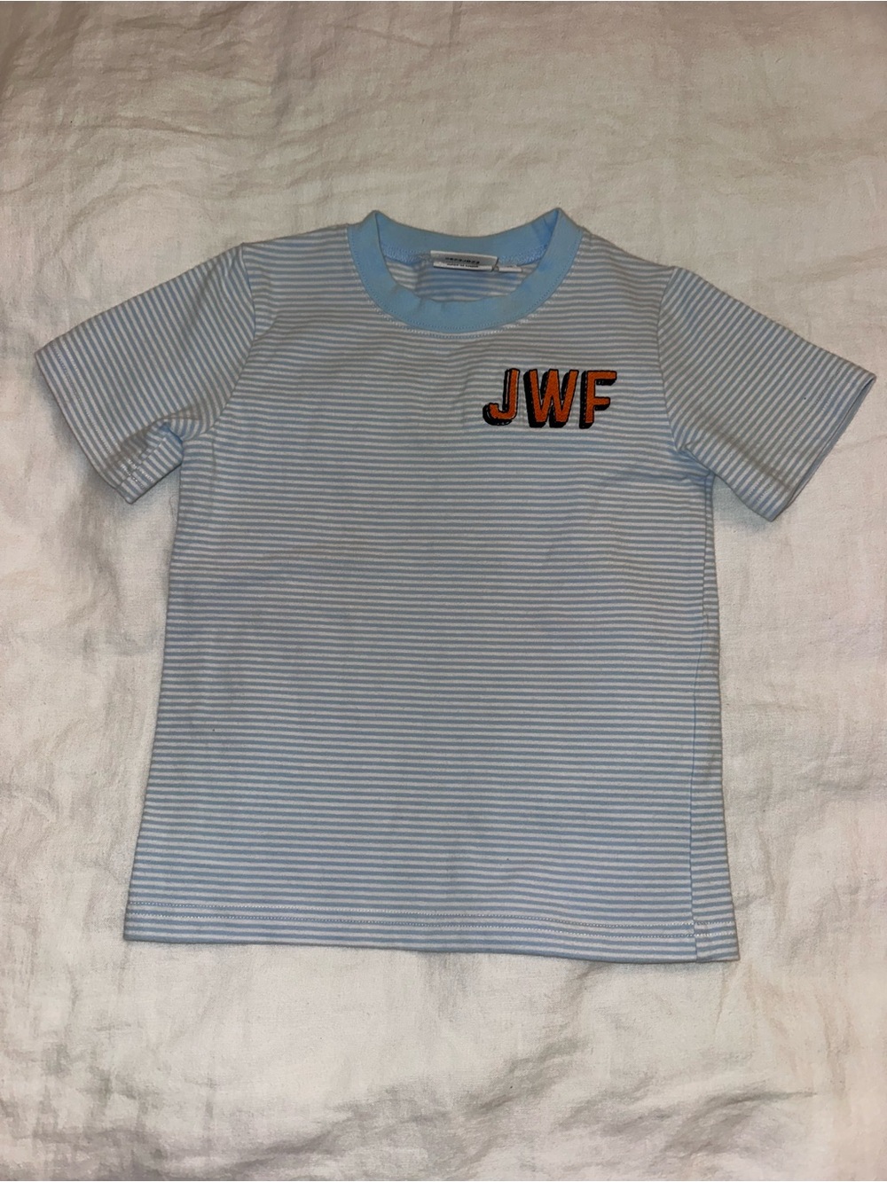 Kids Light Blue Striped Tee with JWF embroidered